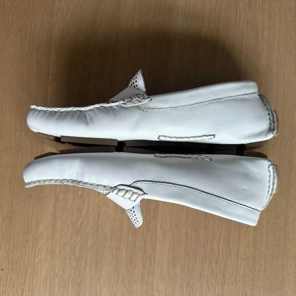 Cole Haan Trillby Driver Penny Loafers 6.5B White Perforated Leather Classic